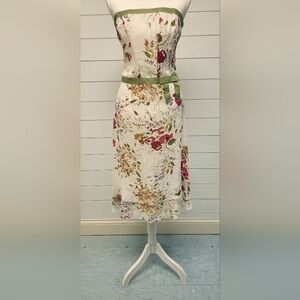 Nicole Miller Collection Floral Cream Dress with Pink and Olive Trim Sz.6